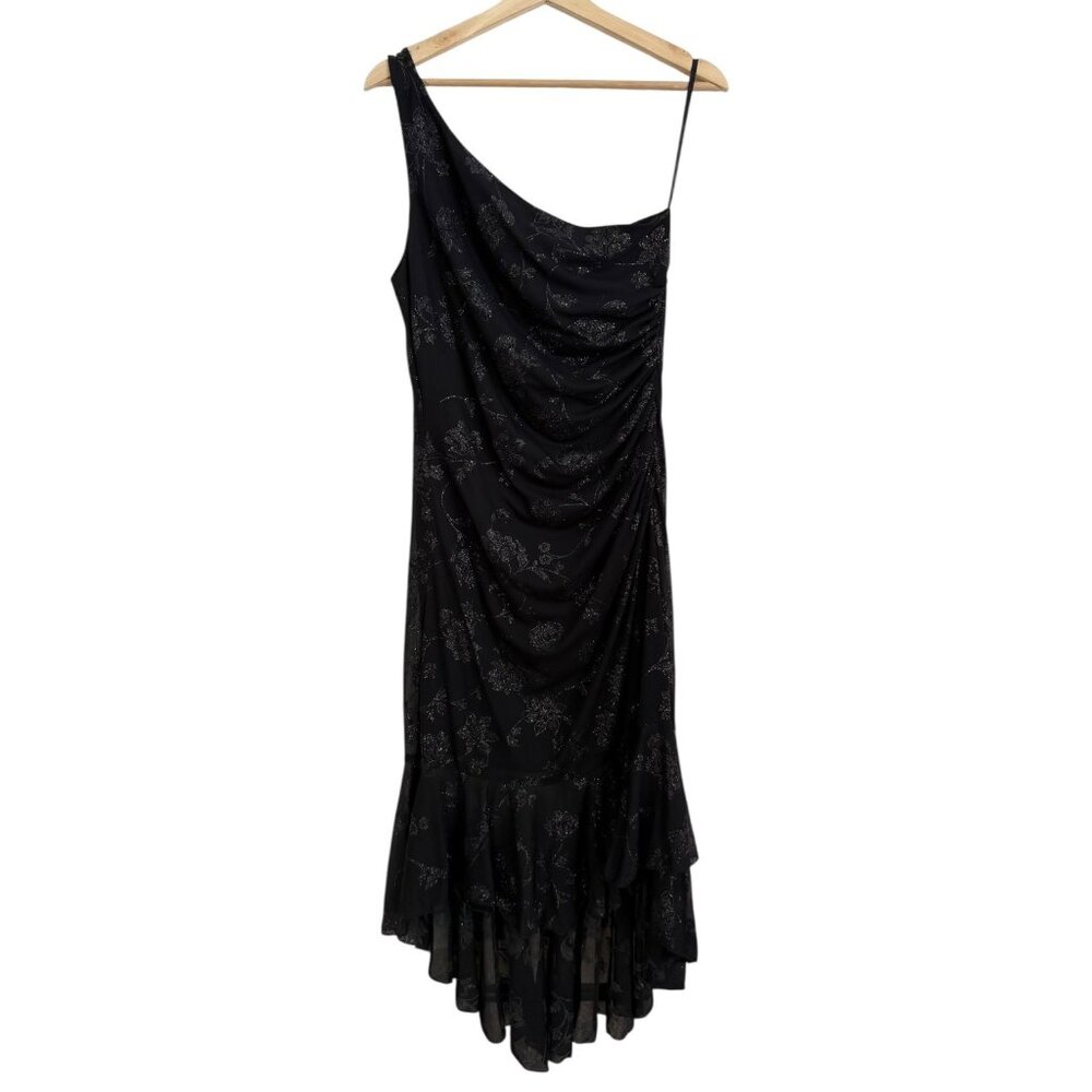 Vintage Asymmetric One Shoulder Midi Dress Black L Formal Y2K Vampire Romantic